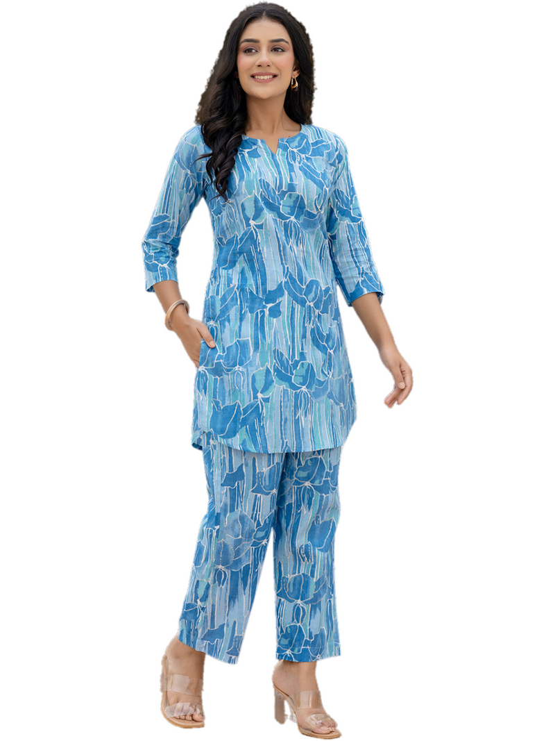 Blue Breezy Printed Cotton Co-Ord Set for Comfortable All-Day Wear