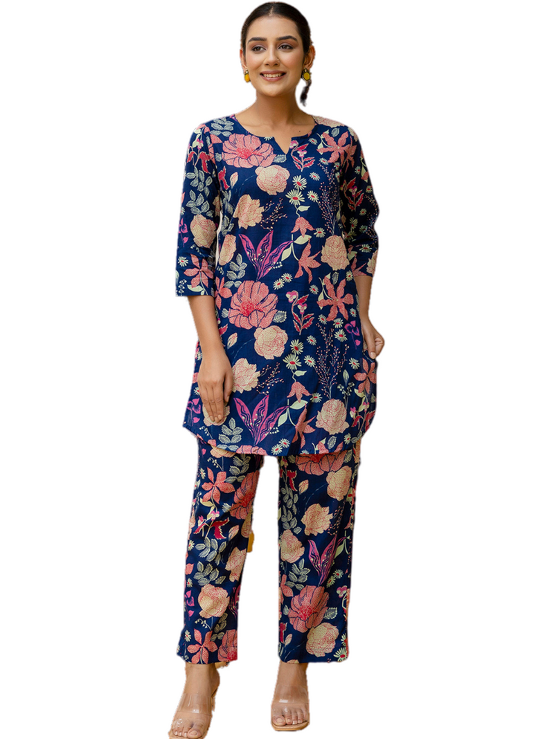 Blue Breezy Printed Cotton Co-Ord Set for Comfortable All-Day Wear
