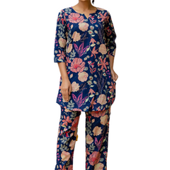 Blue Breezy Printed Cotton Co-Ord Set for Comfortable All-Day Wear