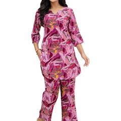 Pink Breezy Printed Cotton Co-Ord Set for Comfortable All-Day Wear