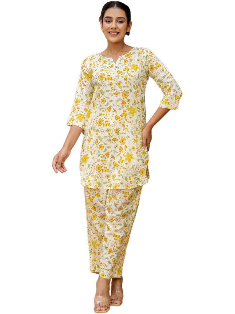 Yellow Breezy Printed Cotton Co-Ord Set for Comfortable All-Day Wear