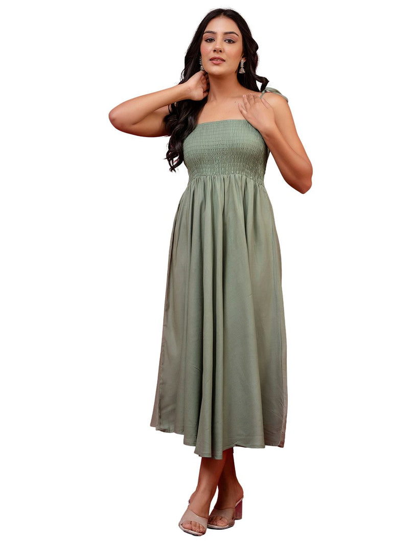 Women’s Sleeveless Rayon Dress with Smocked Shirred Bodice | Calf-Length Flared Skirt | Trendy Solid Colors