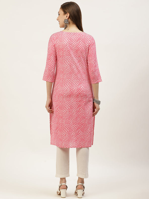Women Mauve Leheriya Yoke Design Cotton Kurti