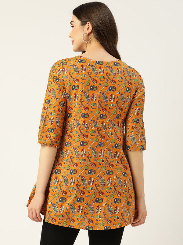 Cotton Printed Mustard Short Tunic