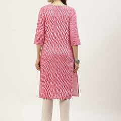 Women Pink Leheriya Yoke Design Cotton Kurti