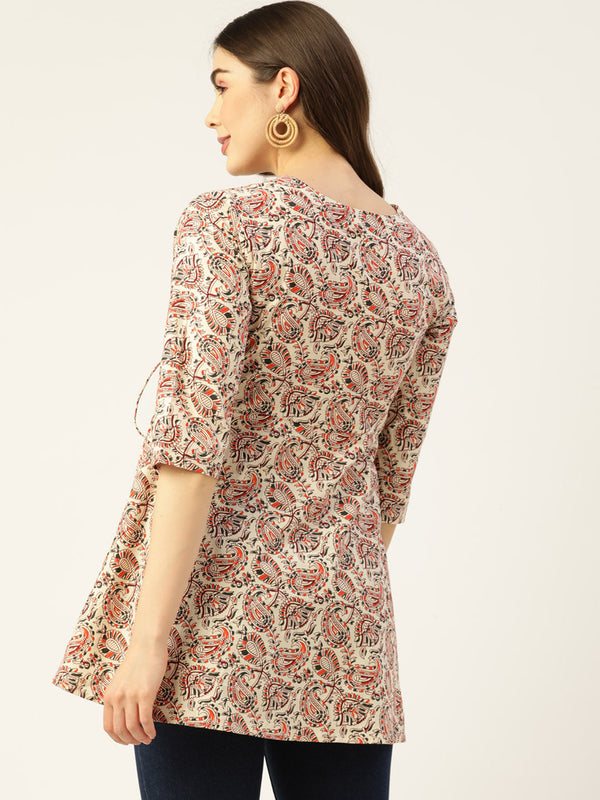 Cotton Printed White Short Tunic