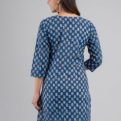 Women Printed Blue Straight Fit Short Kurti