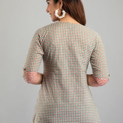 Women Green Cotton Printed A-Line Kurti