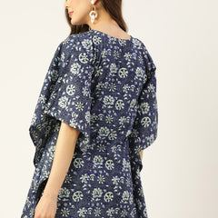 Women Blue Cotton Printed Kaftan