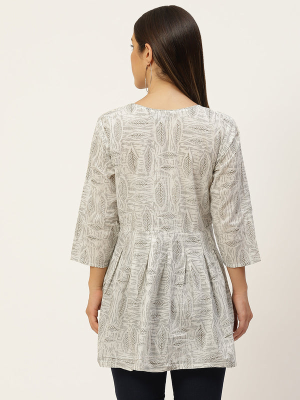 Women Flared Designer Beige Short Kurti