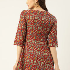 Cotton Printed Maroon Short Tunic