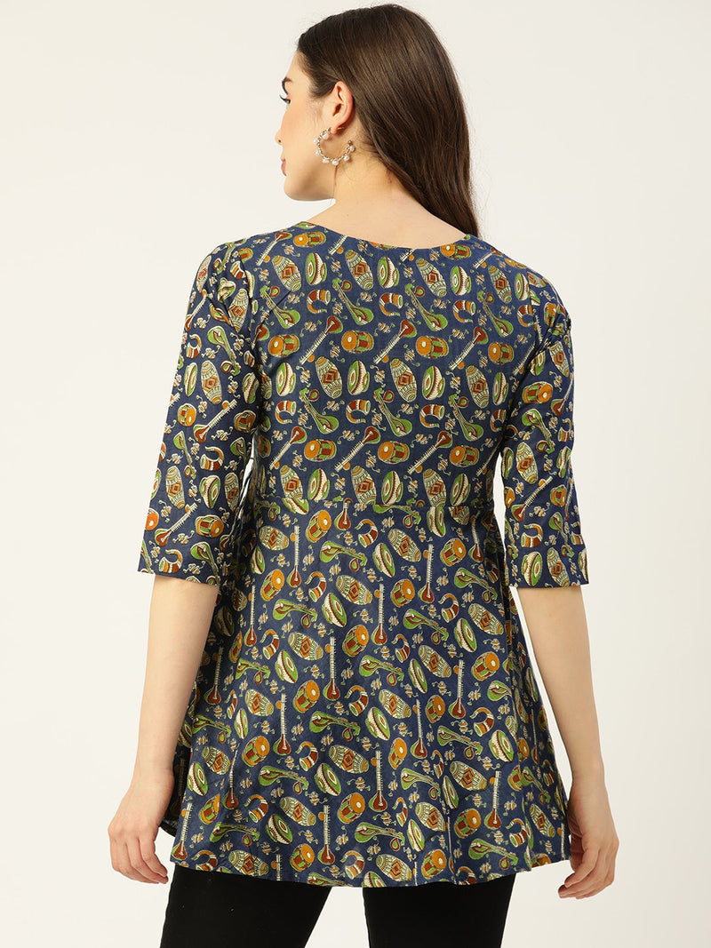 Cotton Printed Blue Short Tunic