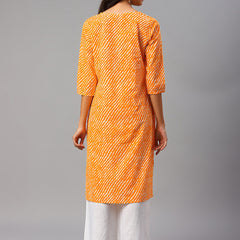 Women Yellow Leheriya Yoke Design Cotton Kurti