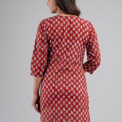 Women Printed Red Straight Fit Short Kurti
