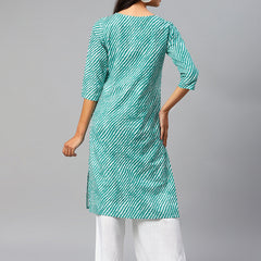 Women Green Leheriya Yoke Design Cotton Kurti