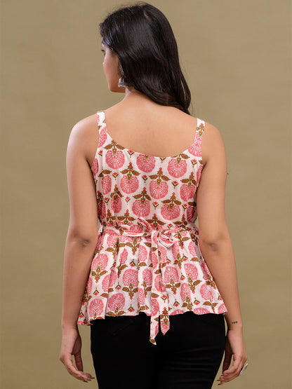 Floral Print Cotton Peplum Top