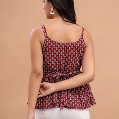Floral Print Cotton Peplum Top