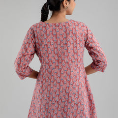 Floral Printed V-Neck Pure Cotton Angrakha A-Line Kurti