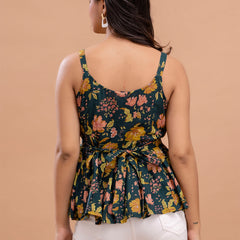 Floral Print Cotton Peplum Top