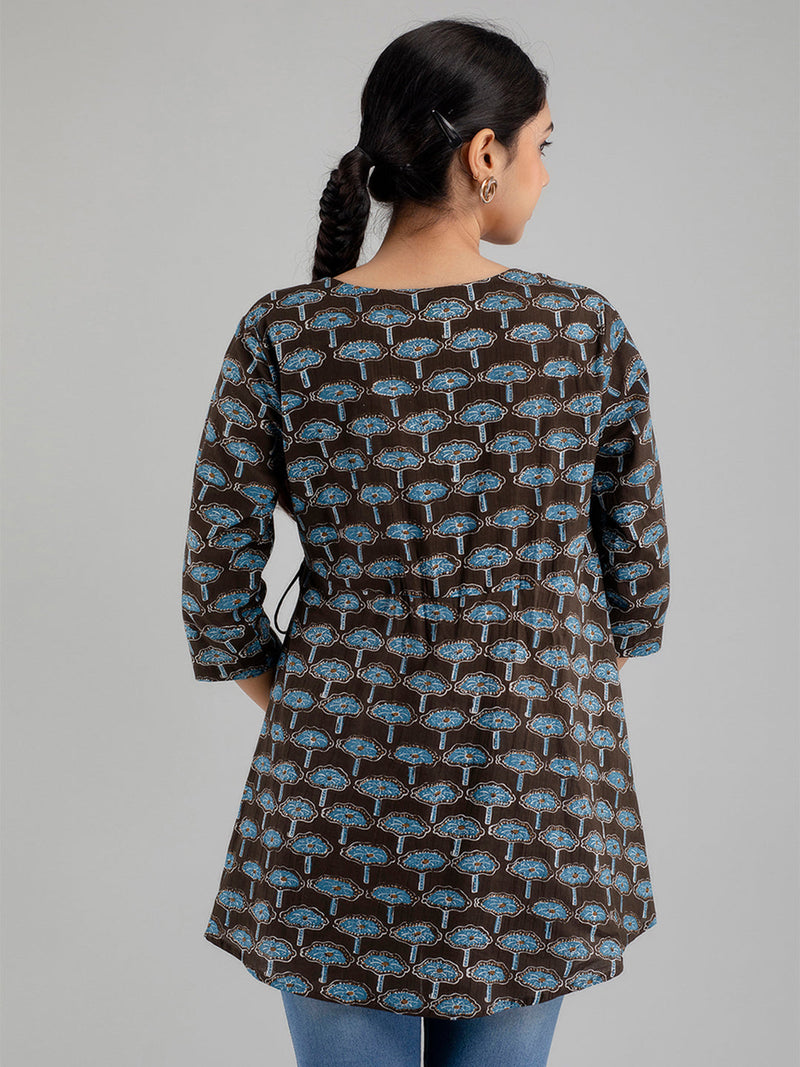 Floral Printed V-Neck Pure Cotton Angrakha A-Line Kurti