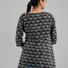 Floral Printed V-Neck Pure Cotton Angrakha A-Line Kurti