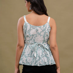 Floral Print Cotton Peplum Top