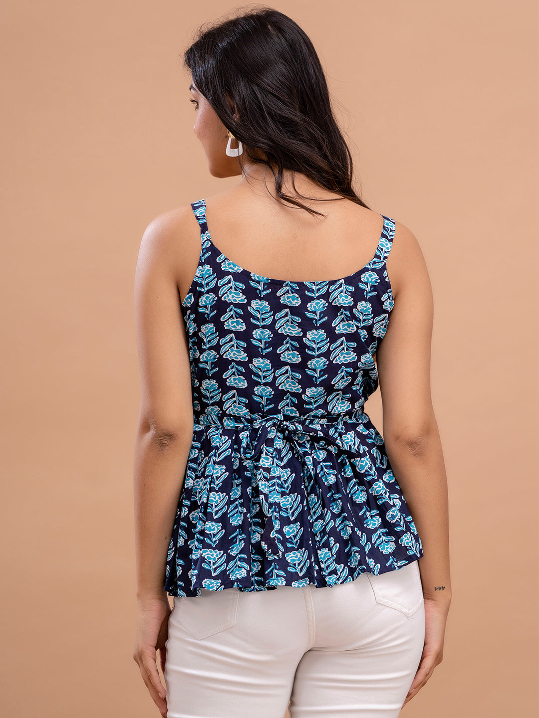 Floral Print Cotton Peplum Top