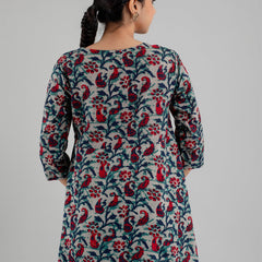 Floral Printed V-Neck Pure Cotton Angrakha A-Line Kurti