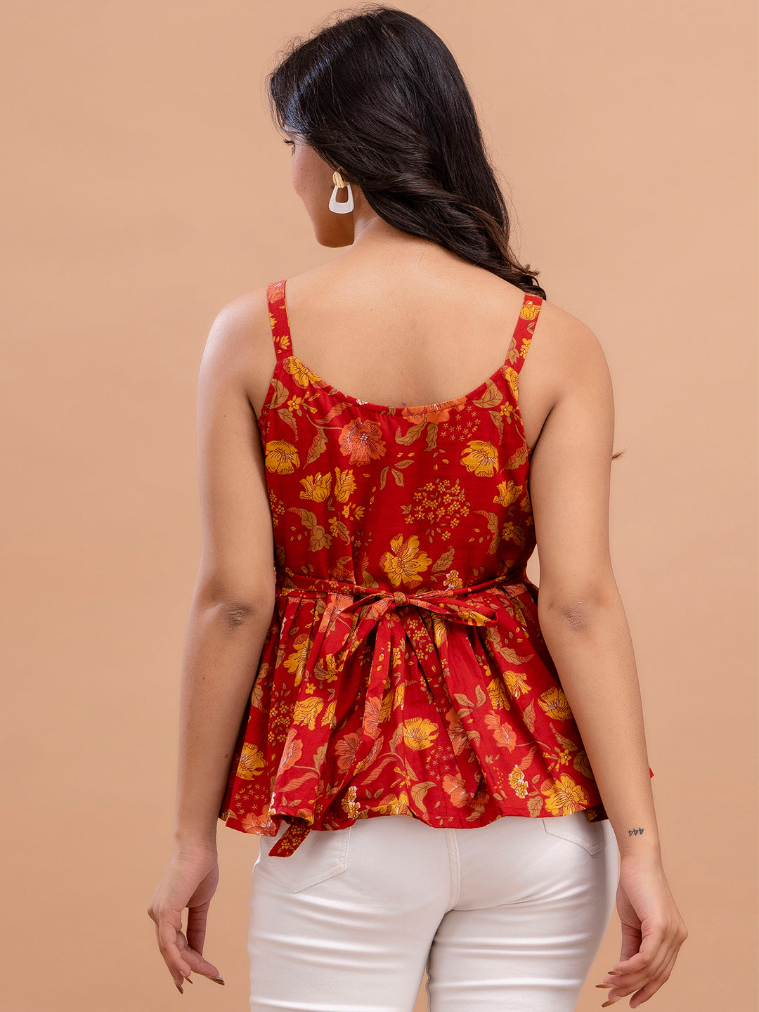 Floral Print Cotton Peplum Top