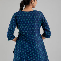 Floral Printed V-Neck Pure Cotton Angrakha A-Line Kurti