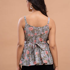 Floral Print Cotton Peplum Top