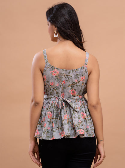 Floral Print Cotton Peplum Top