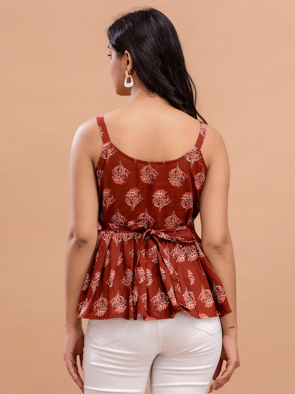 Floral Print Cotton Peplum Top