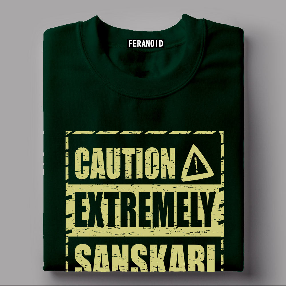 Caution Extremely Sanskari Green T-Shirt