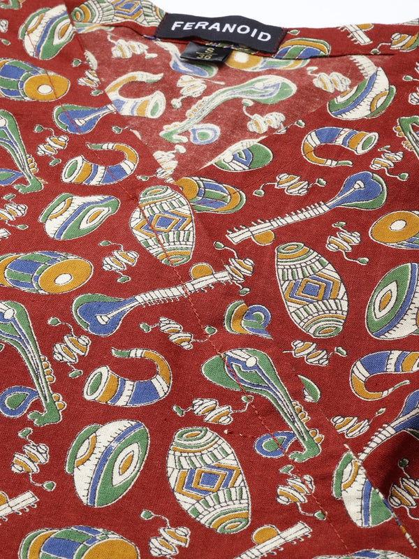 Cotton Printed Maroon Short Tunic