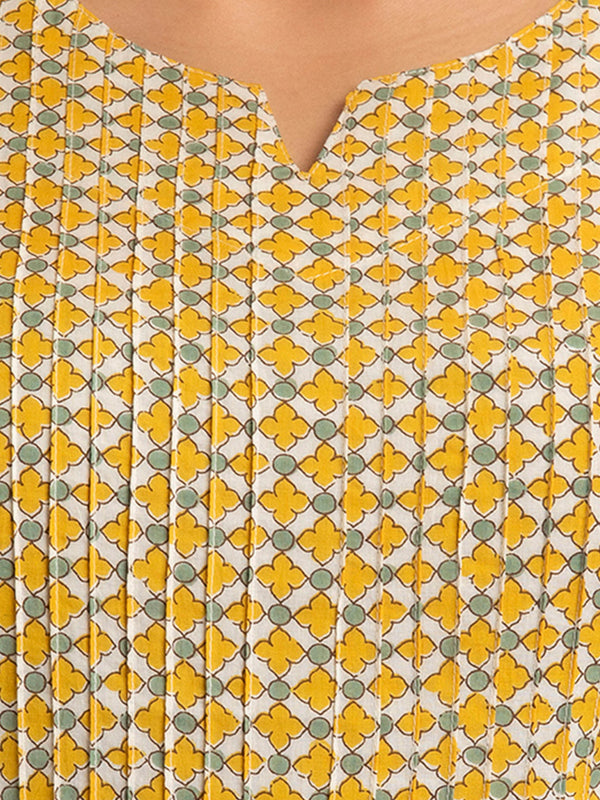 Women Blue Cotton Printed A-Line Kurti