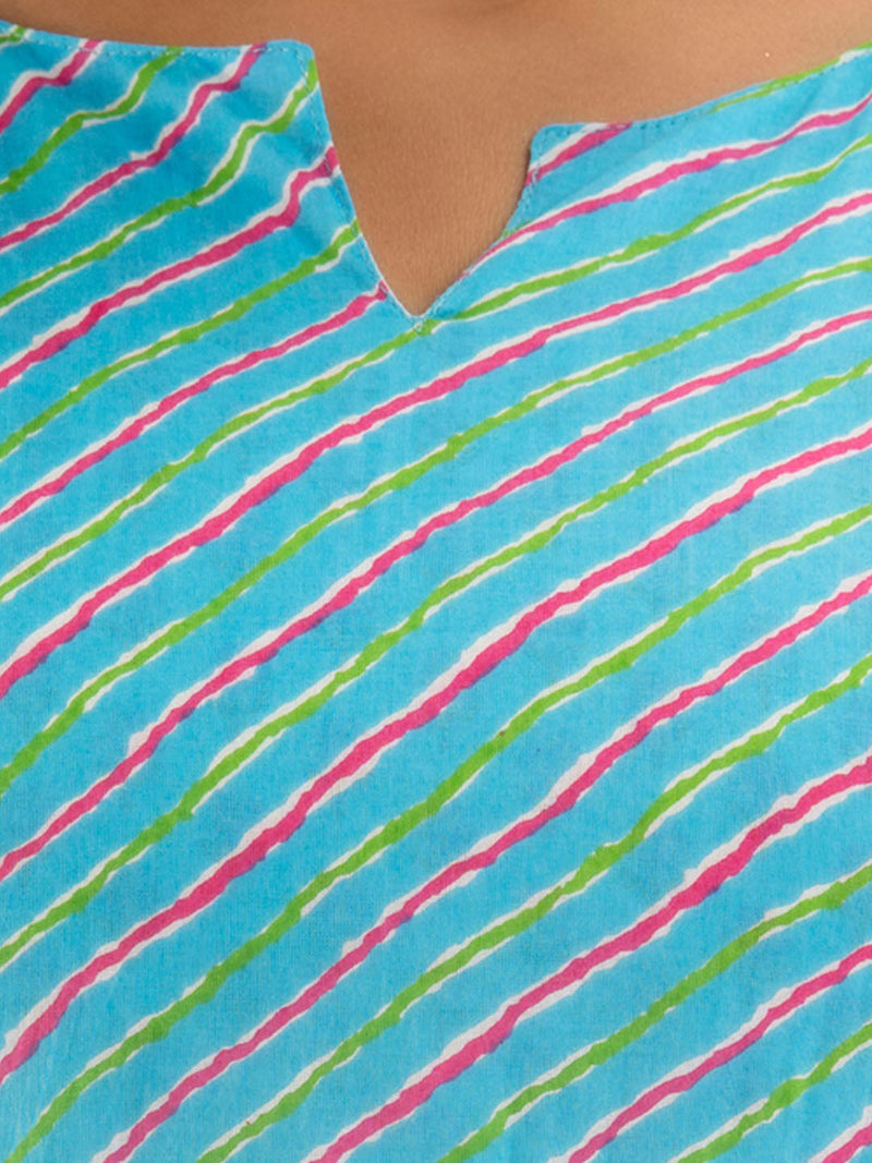 Women White & Pink Cotton Printed A-Line Kurti