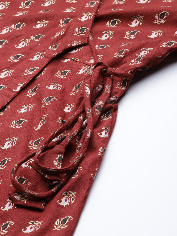 Cotton Printed Red Short Kurti Tunic