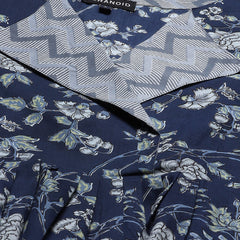 Women Blue & White Collared Printed Flared Kurti