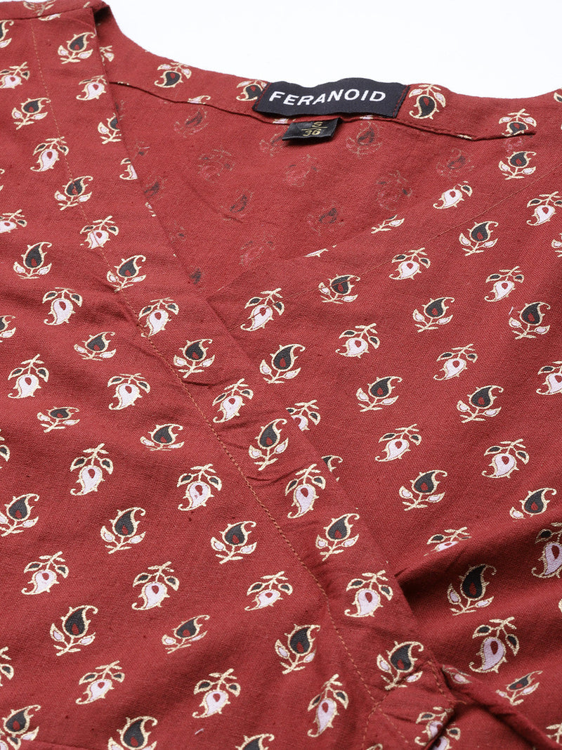 Cotton Printed Red Short Kurti Tunic