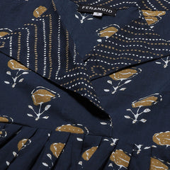 Women Blue & White Collared Printed Flared Kurti