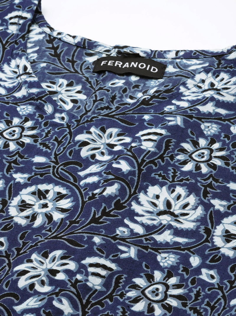 Women Blue Cotton Printed Kaftan