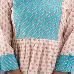 Women White & Pink Cotton Printed A-Line Kurti