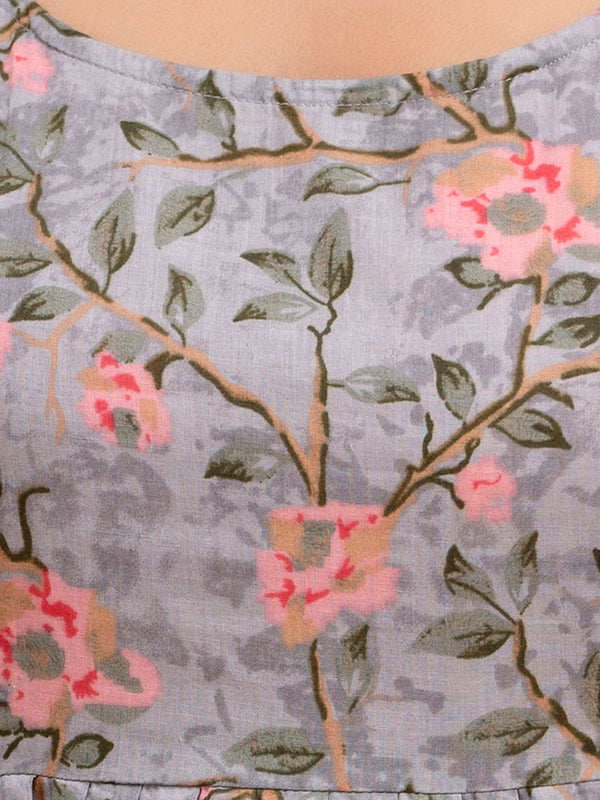 Floral Print Cotton Peplum Top