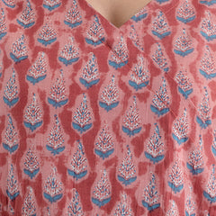Floral Printed V-Neck Pure Cotton Angrakha A-Line Kurti