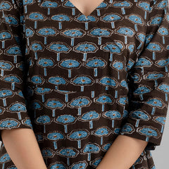 Floral Printed V-Neck Pure Cotton Angrakha A-Line Kurti