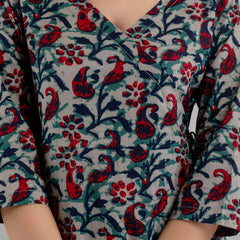 Floral Printed V-Neck Pure Cotton Angrakha A-Line Kurti