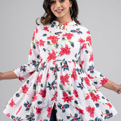 Women Flared White Designer Short Kurti