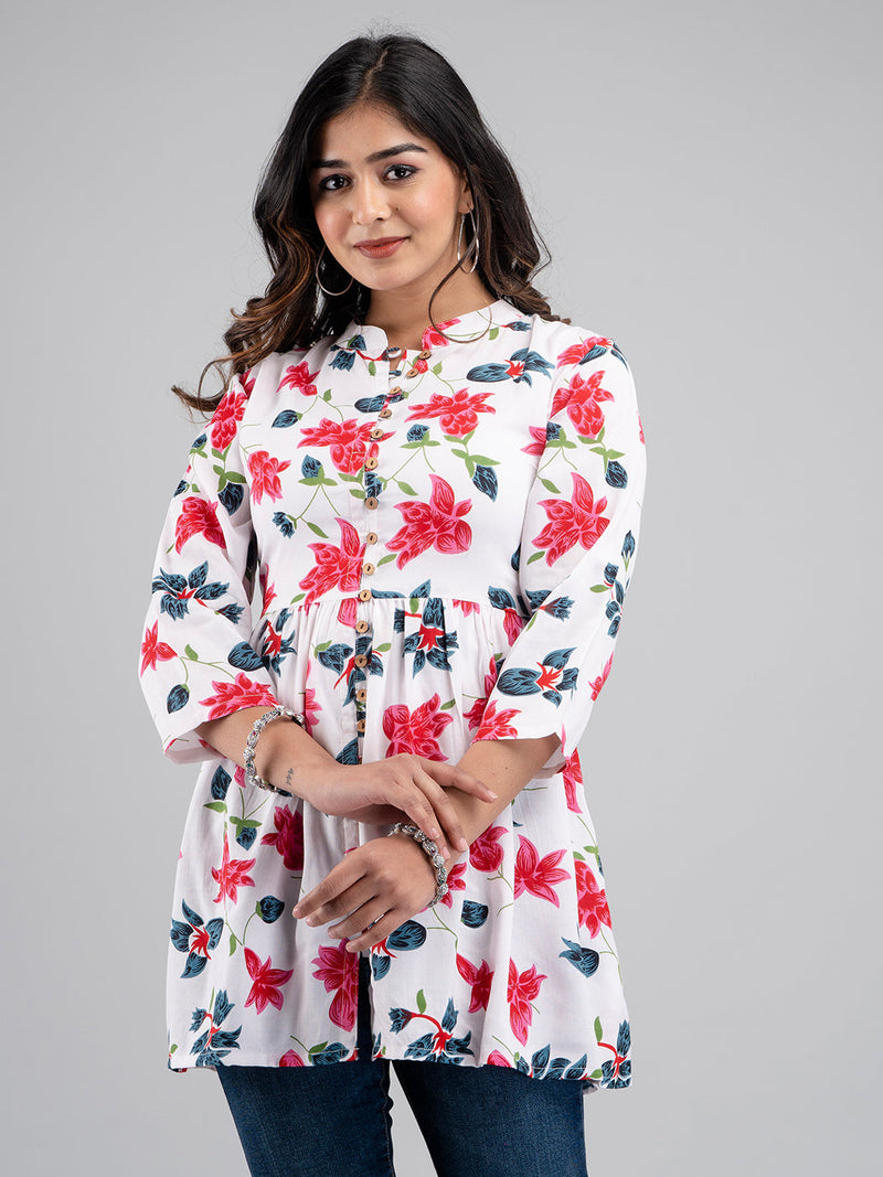 Women Flared White Designer Short Kurti