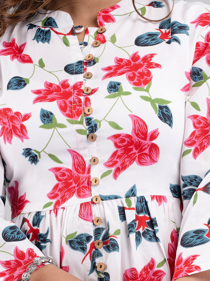 Women Flared White Designer Short Kurti